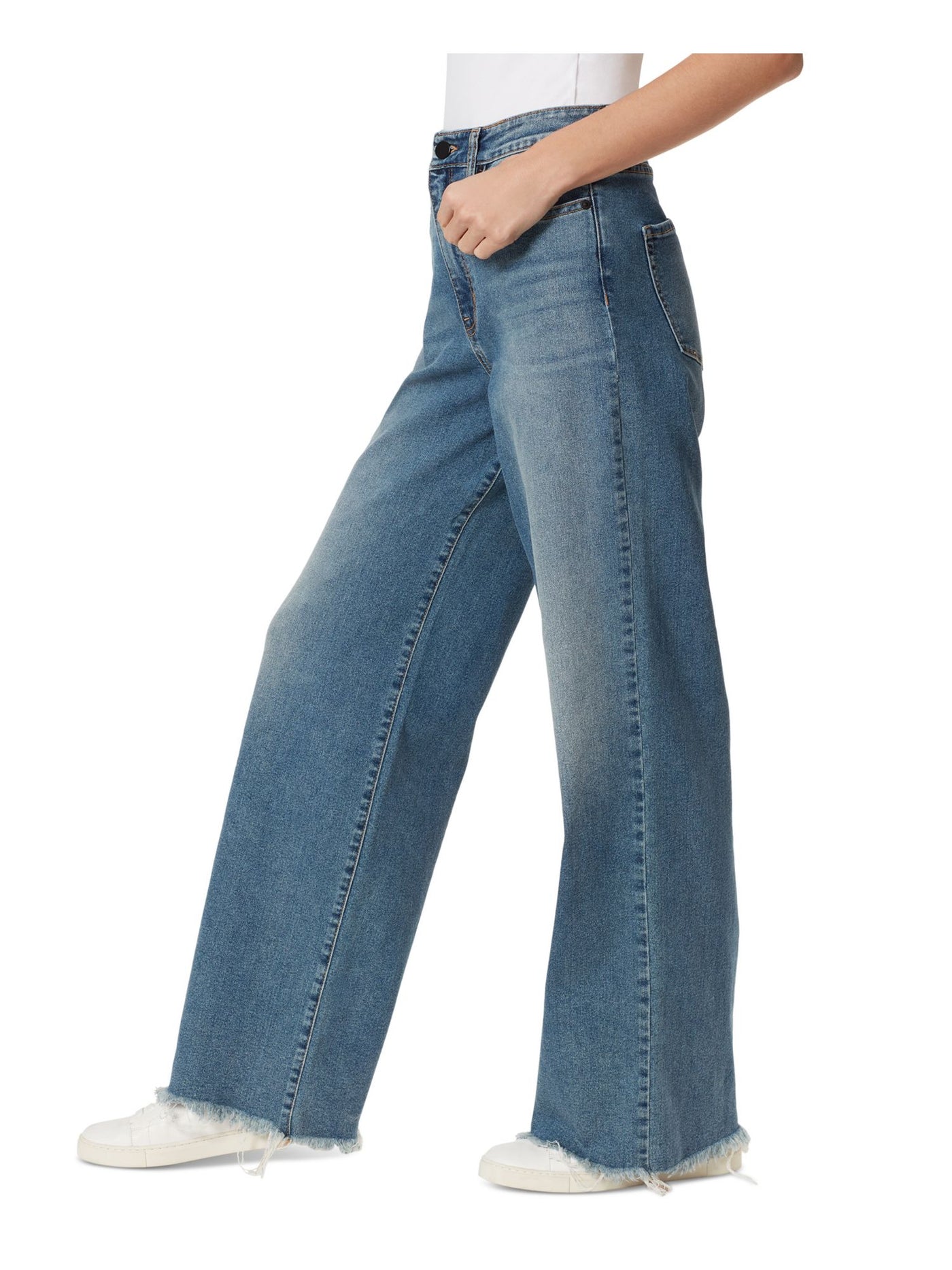 FRAYED JEANS Womens Blue Zippered Pocketed High Waist Raw Hem Wide Leg Jeans 26 Waist