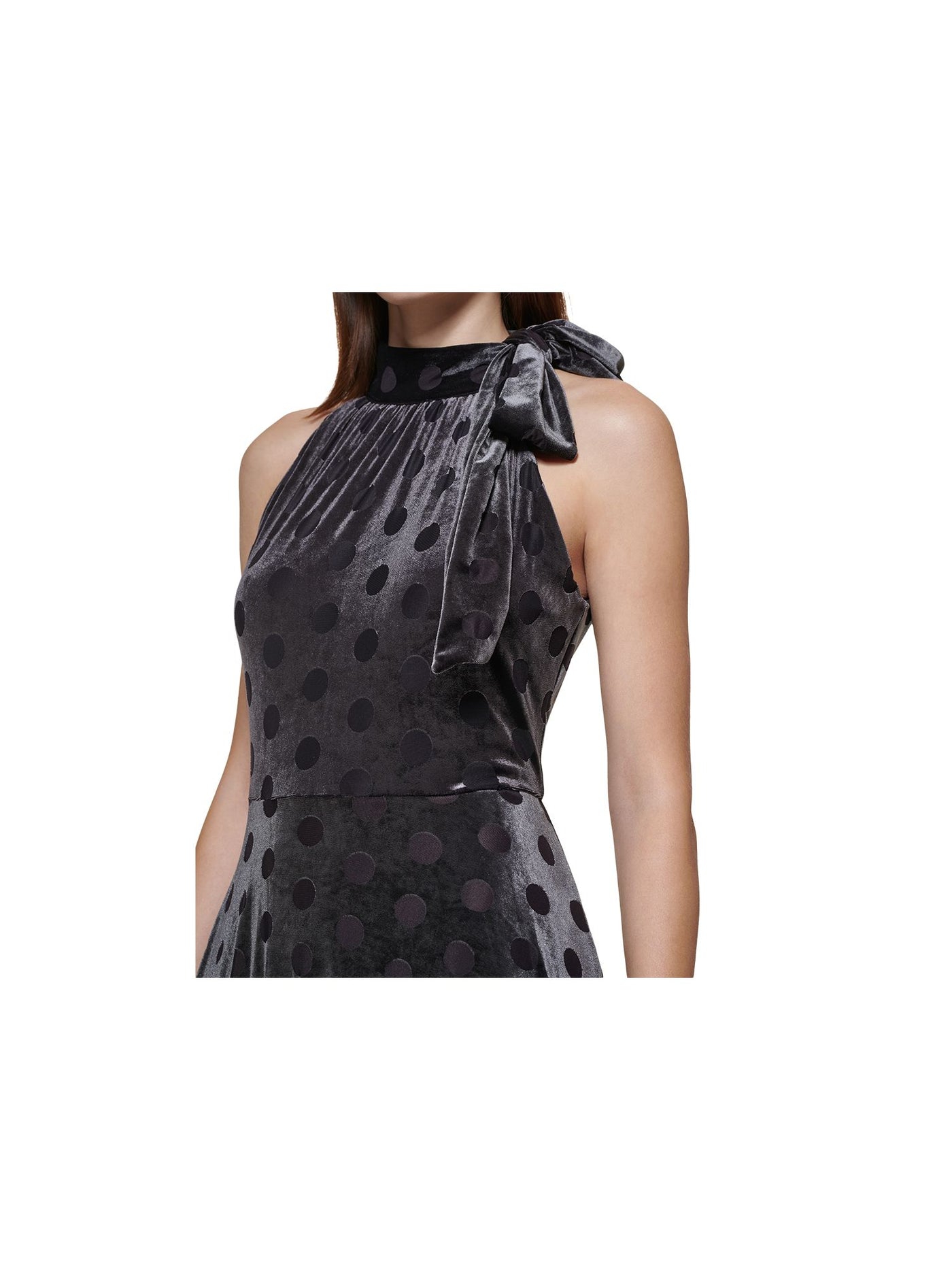 CALVIN KLEIN Womens Stretch Zippered Tie Velvet Lined Sleeveless Halter Midi Party Fit + Flare Dress