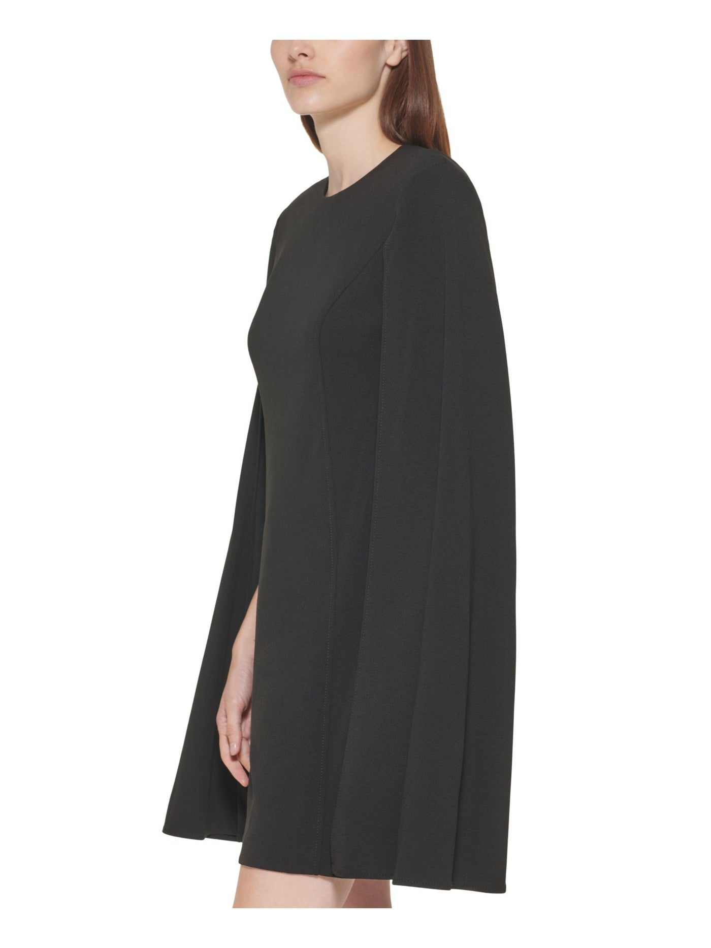 CALVIN KLEIN Womens Black Zippered Attached Capelet Princess Seams Sleeveless Round Neck Short Evening Sheath Dress 10