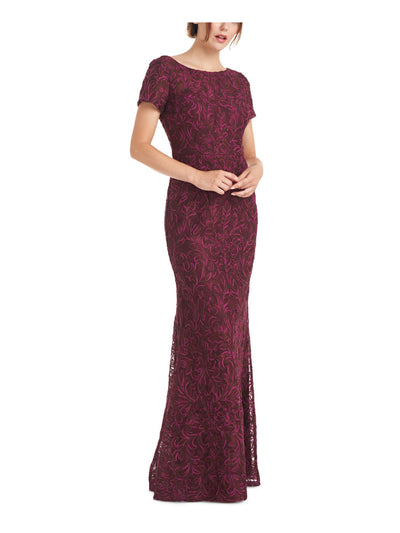 JS COLLECTION Womens Maroon Embellished Zippered Short Sleeve Boat Neck Full-Length Formal Gown Dress 4