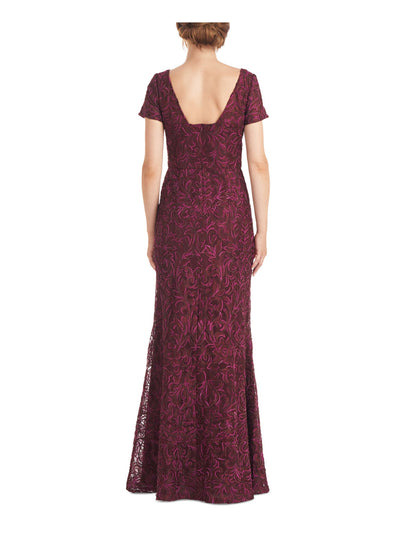 JS COLLECTION Womens Maroon Embellished Zippered Short Sleeve Boat Neck Full-Length Formal Gown Dress 4