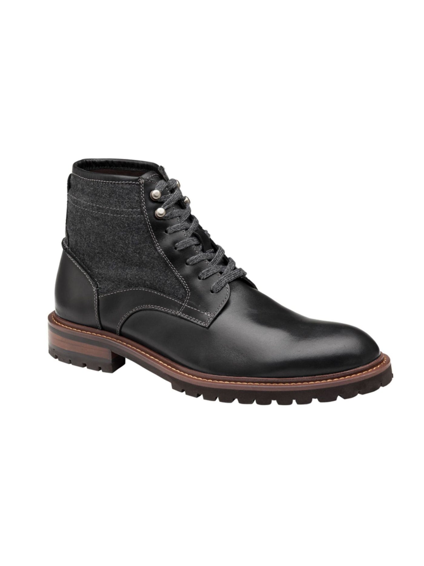 JOHNSTON & MURPHY Mens Black Lug Sole Cushioned Chadwick Round Toe Lace-Up Leather Boots 9 M
