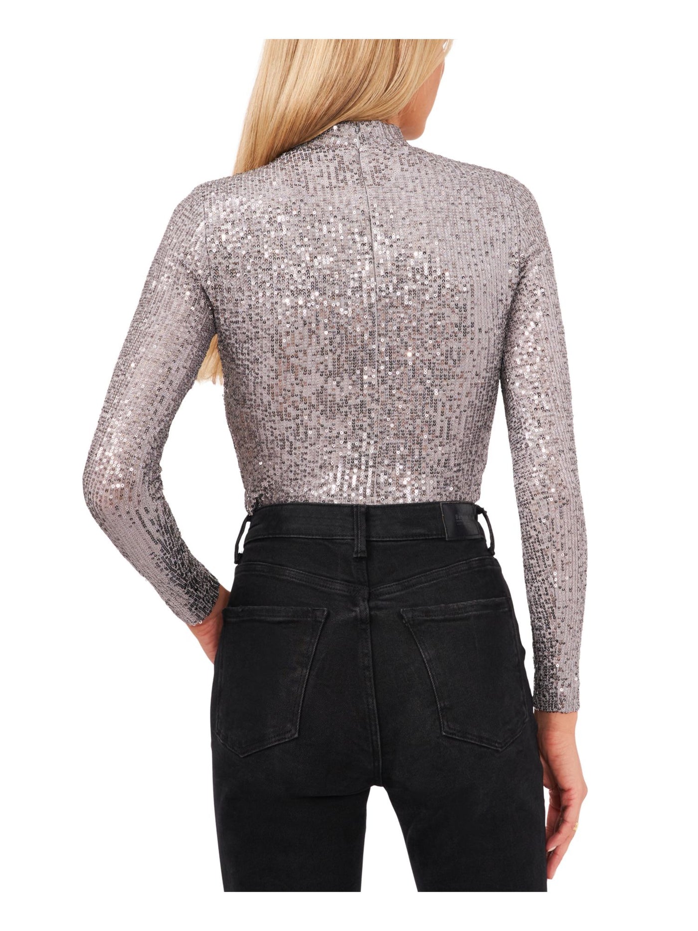 28TH & PARK Womens Sequined Zippered Long Sleeve Mock Neck Crop Top