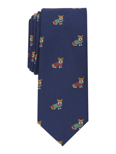 BAR III Mens Navy Holiday Sweater Puppy Slim Neck Tie