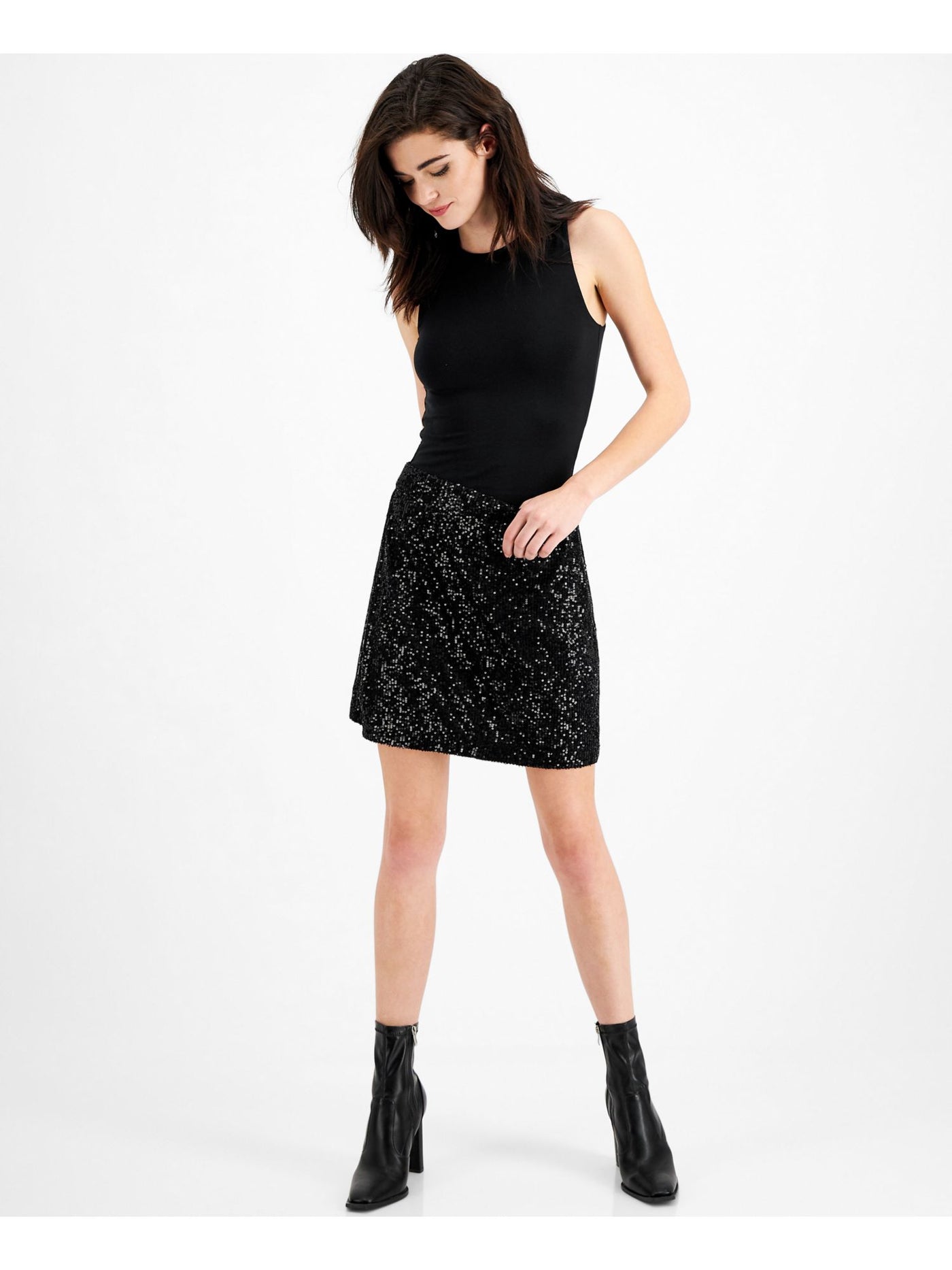 FRENCH CONNECTION Womens Black Sequined Zippered Lined Sheer Mini Cocktail A-Line Skirt 6