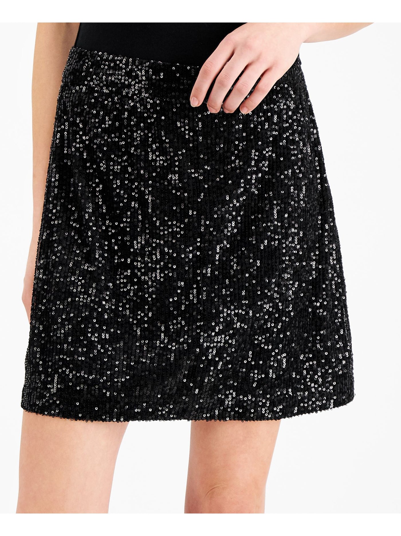 FRENCH CONNECTION Womens Black Sequined Zippered Lined Sheer Mini Cocktail A-Line Skirt 6