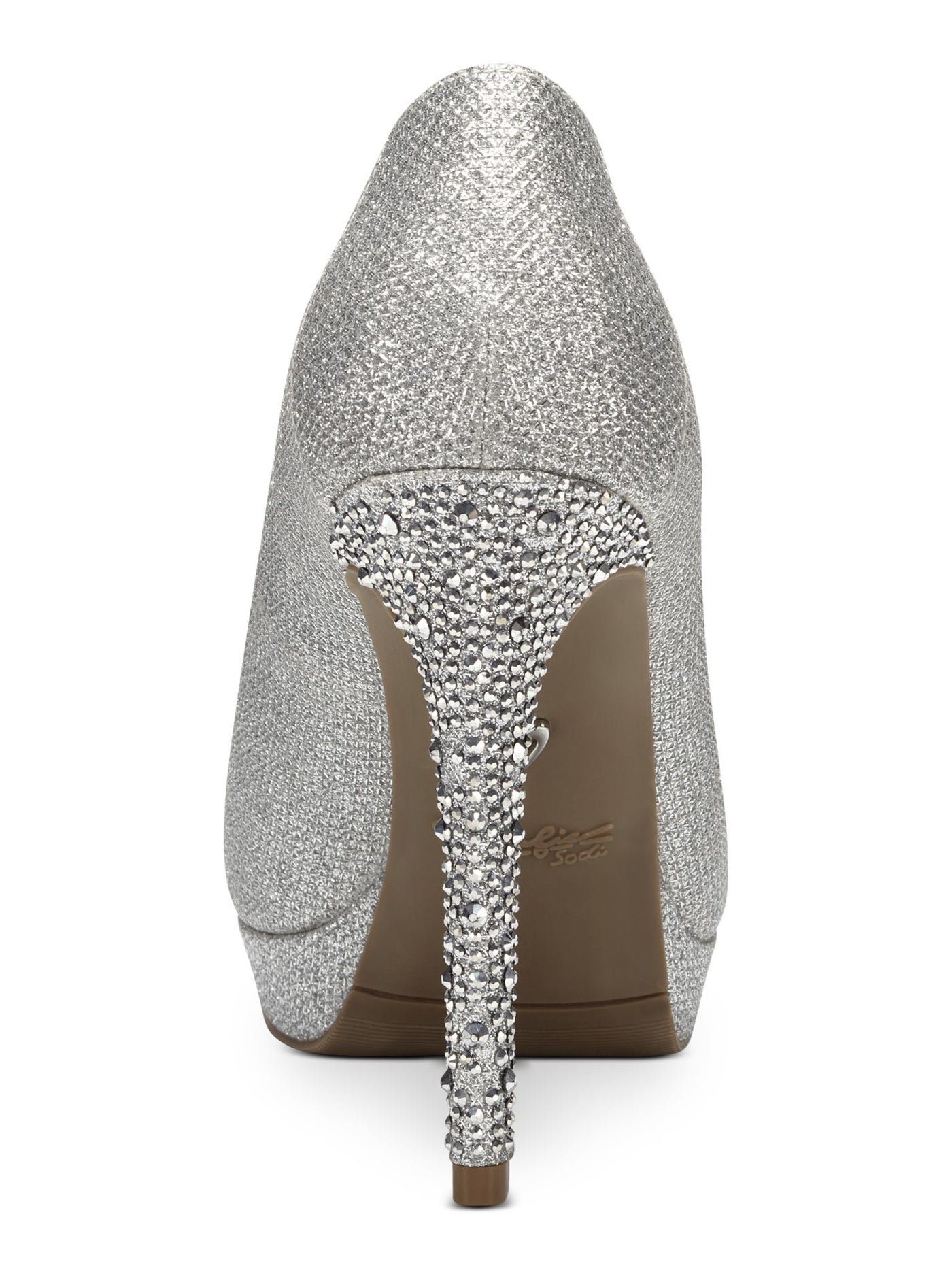 THALIA SODI Womens Silver Glitter Padded Embellished Lenna Peep Toe Stiletto Slip On Dress Pumps Shoes 9.5 M