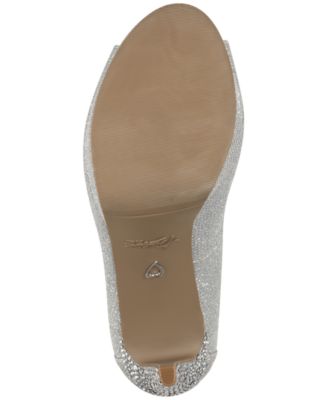 THALIA SODI Womens Silver Glitter Padded Embellished Lenna Peep Toe Stiletto Slip On Dress Pumps Shoes M