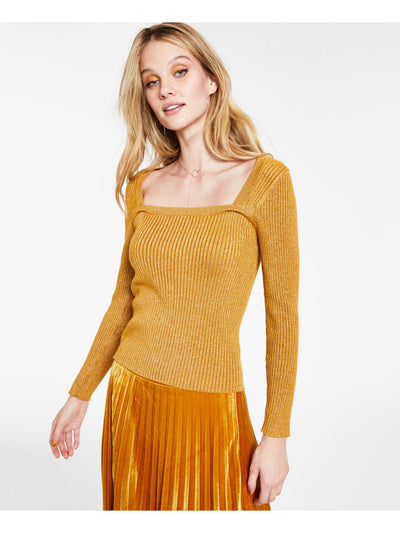 LUCY PARIS Womens Gold Ribbed Long Sleeve Square Neck Sweater Juniors L