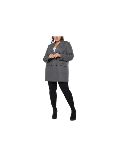 BLACK TAPE Womens Gray Pocketed Lined Double Breasted Herringbone Wear To Work Blazer Coat Plus 0X