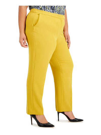 KASPER Womens Gold Pocketed Zippered Hook And Bar Closure Slim Wear To Work Straight leg Pants Plus 24W