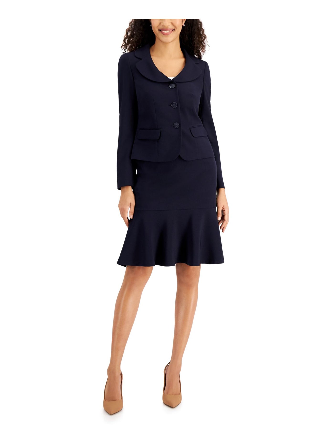 LE SUIT PETITE Womens Navy Pocketed Fitted Button Front Notched Collar Wear To Work Blazer Jacket Petites 4P