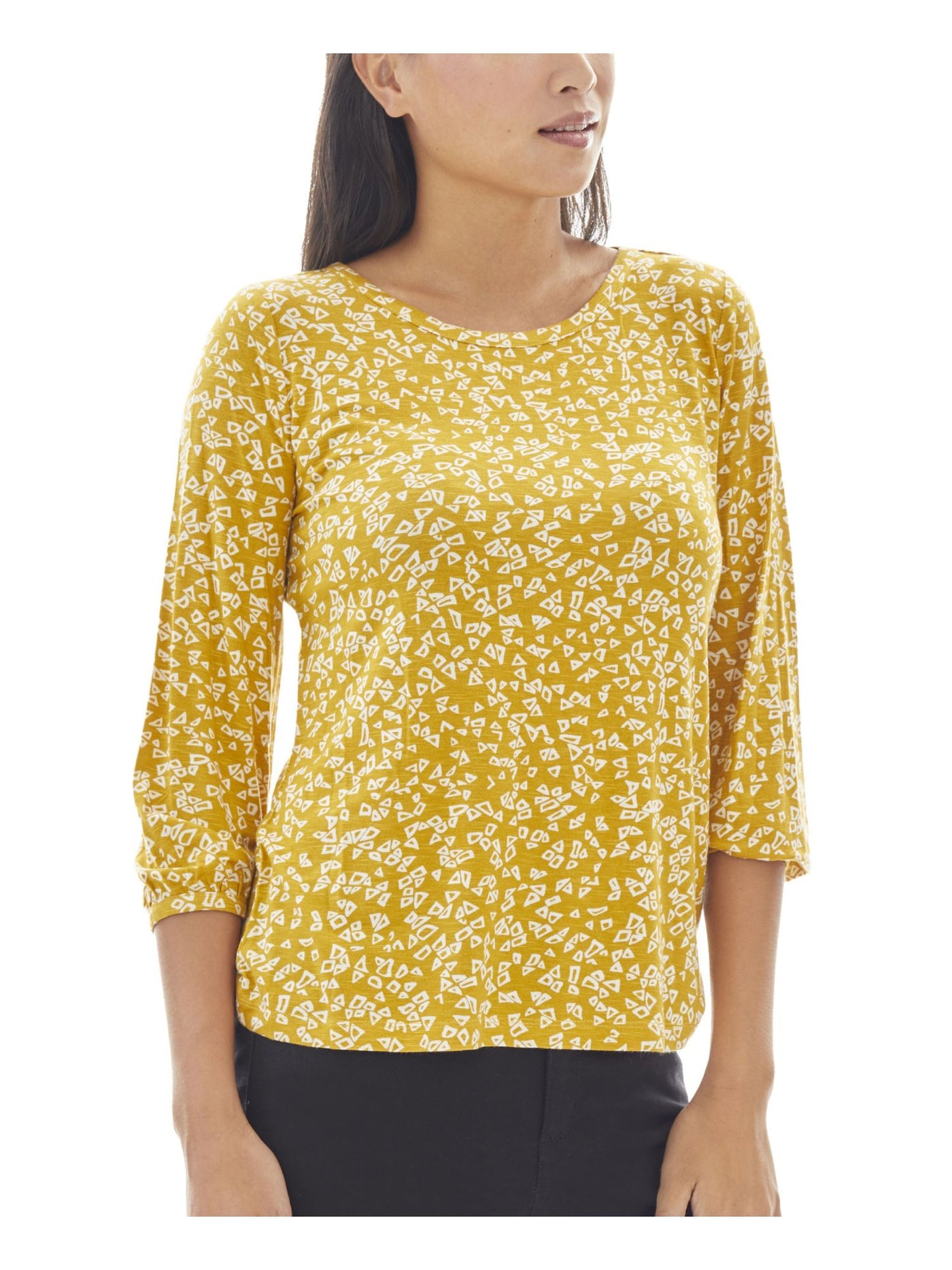 JONES NEW YORK Womens Yellow 3/4 Sleeve Round Neck Top XL