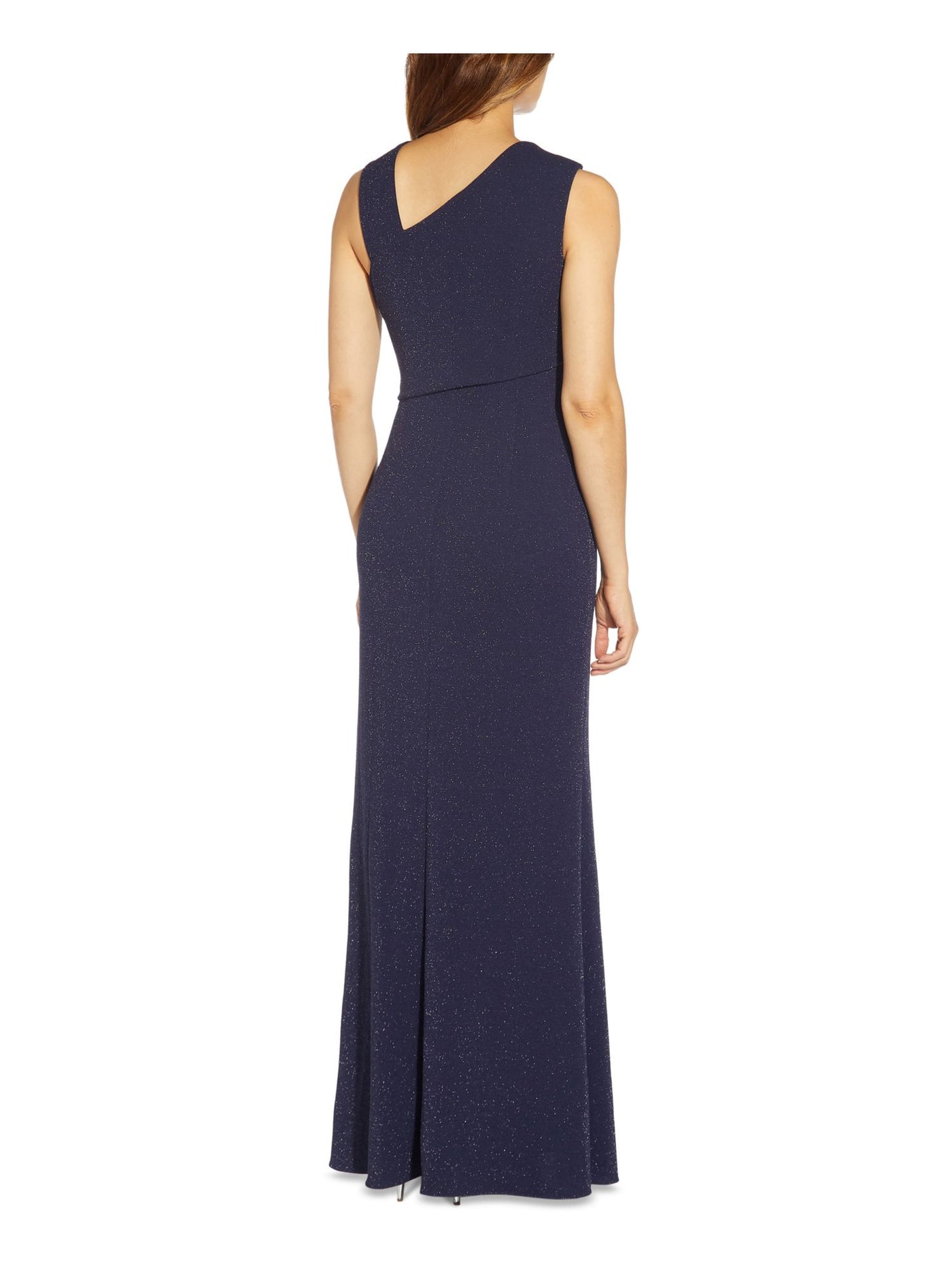 ADRIANNA PAPELL Womens Glitter Zippered Line Asymmetrical Sleeveless V Neck Full-Length Evening Gown Dress