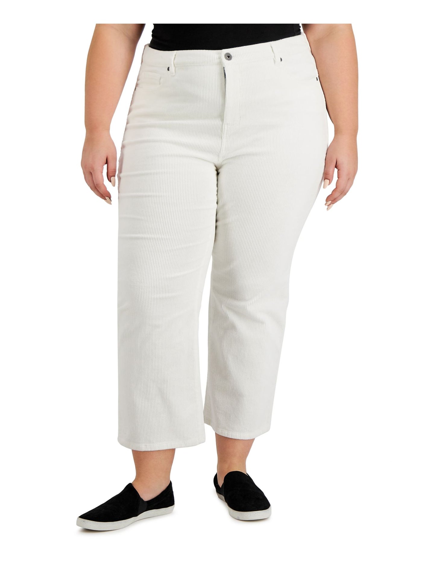 STYLE & COMPANY Womens Ivory Zippered Pocketed Button Closure High Waist Pants 14
