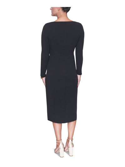 RACHEL RACHEL ROY Womens Black Zippered Lined Center Front Cutout Long Sleeve Scoop Neck Midi Cocktail Sheath Dress L