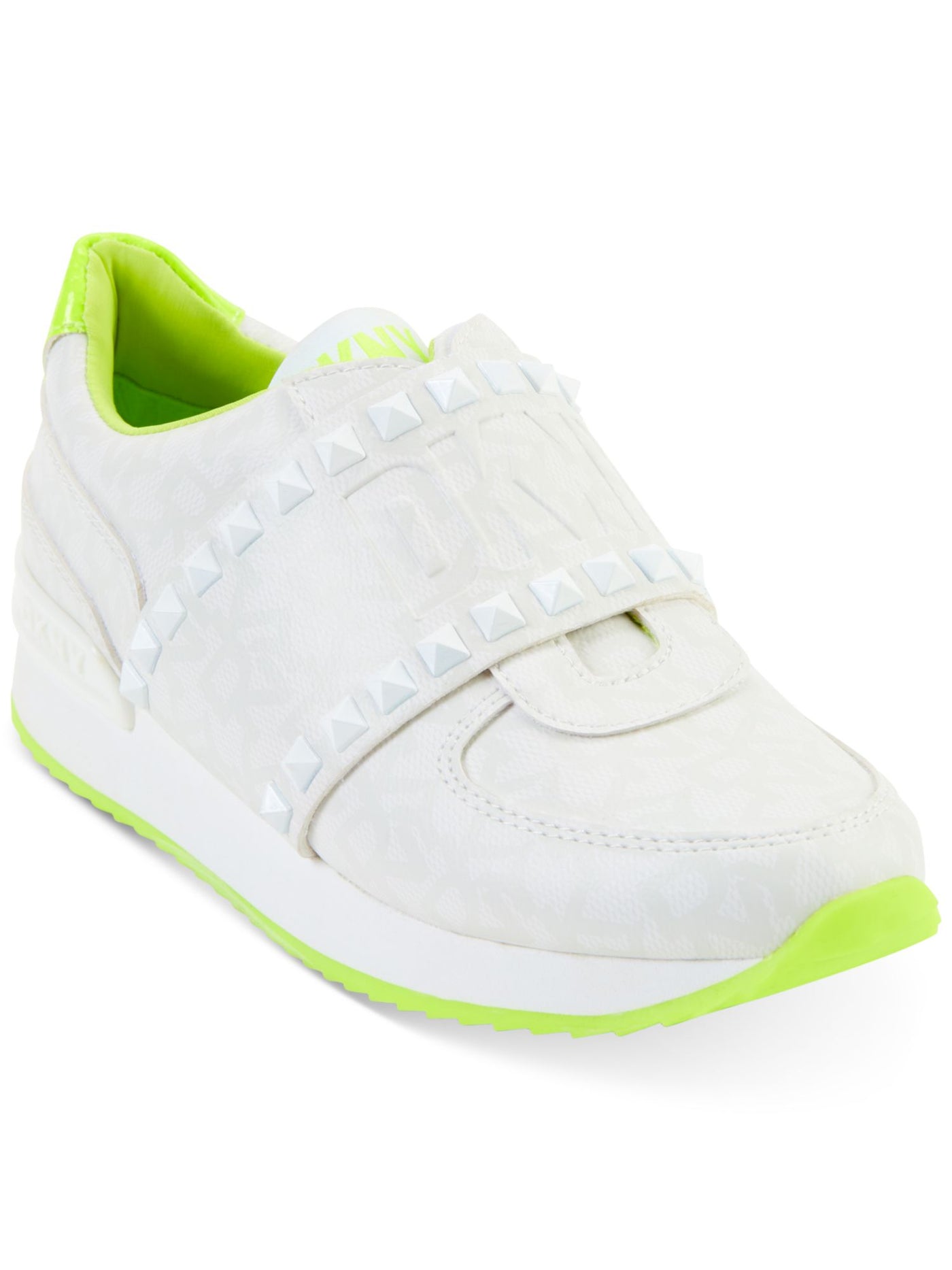 DKNY Womens White Logo Studded Padded Goring Marlin Round Toe Wedge Slip On Sneakers Shoes 6.5