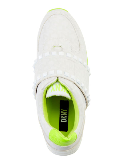 DKNY Womens White Logo Studded Padded Goring Marlin Round Toe Wedge Slip On Sneakers Shoes 6.5