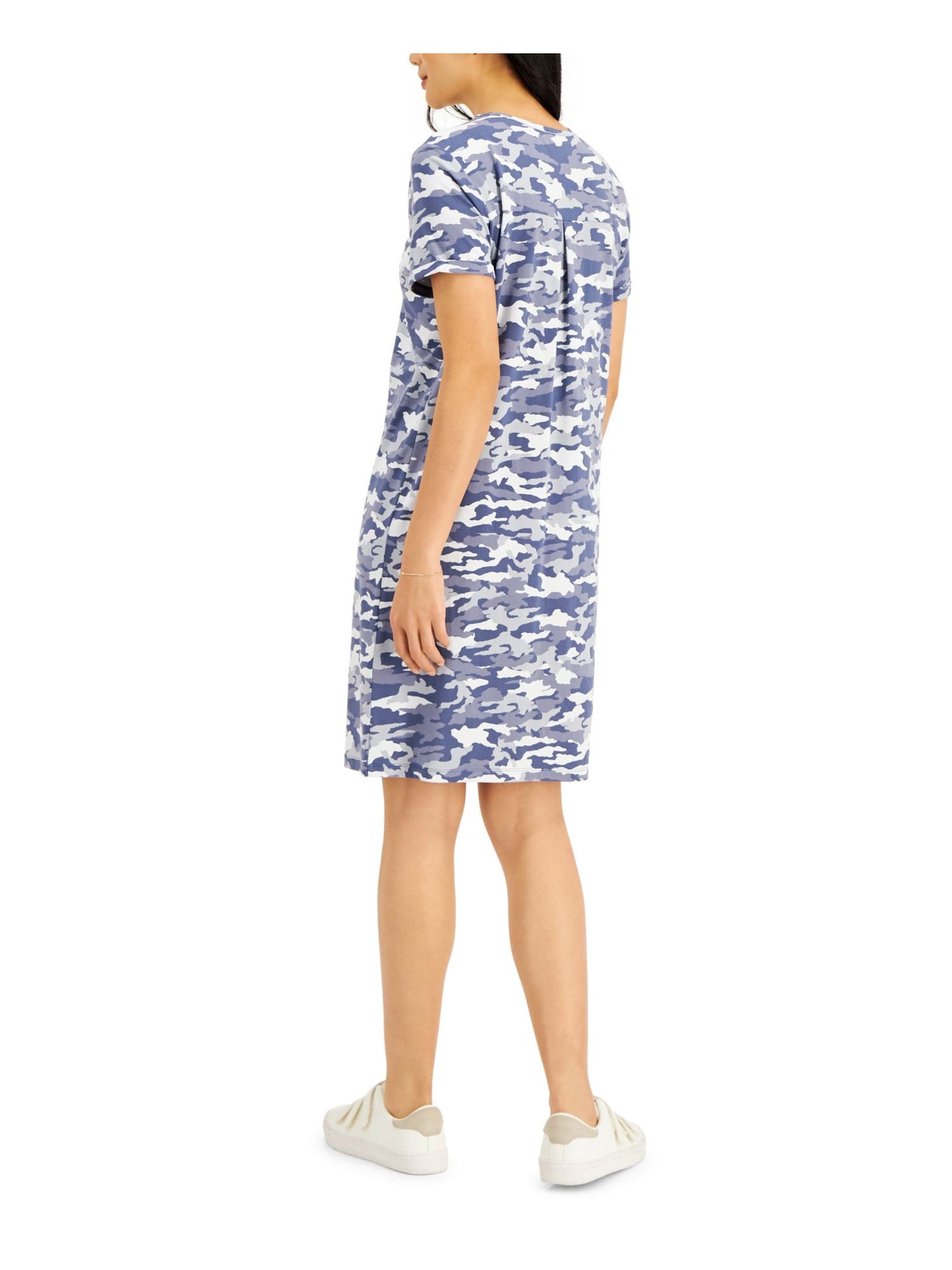 STYLE & COMPANY Womens Blue Camouflage Crew Neck Above The Knee Shirt Dress XL