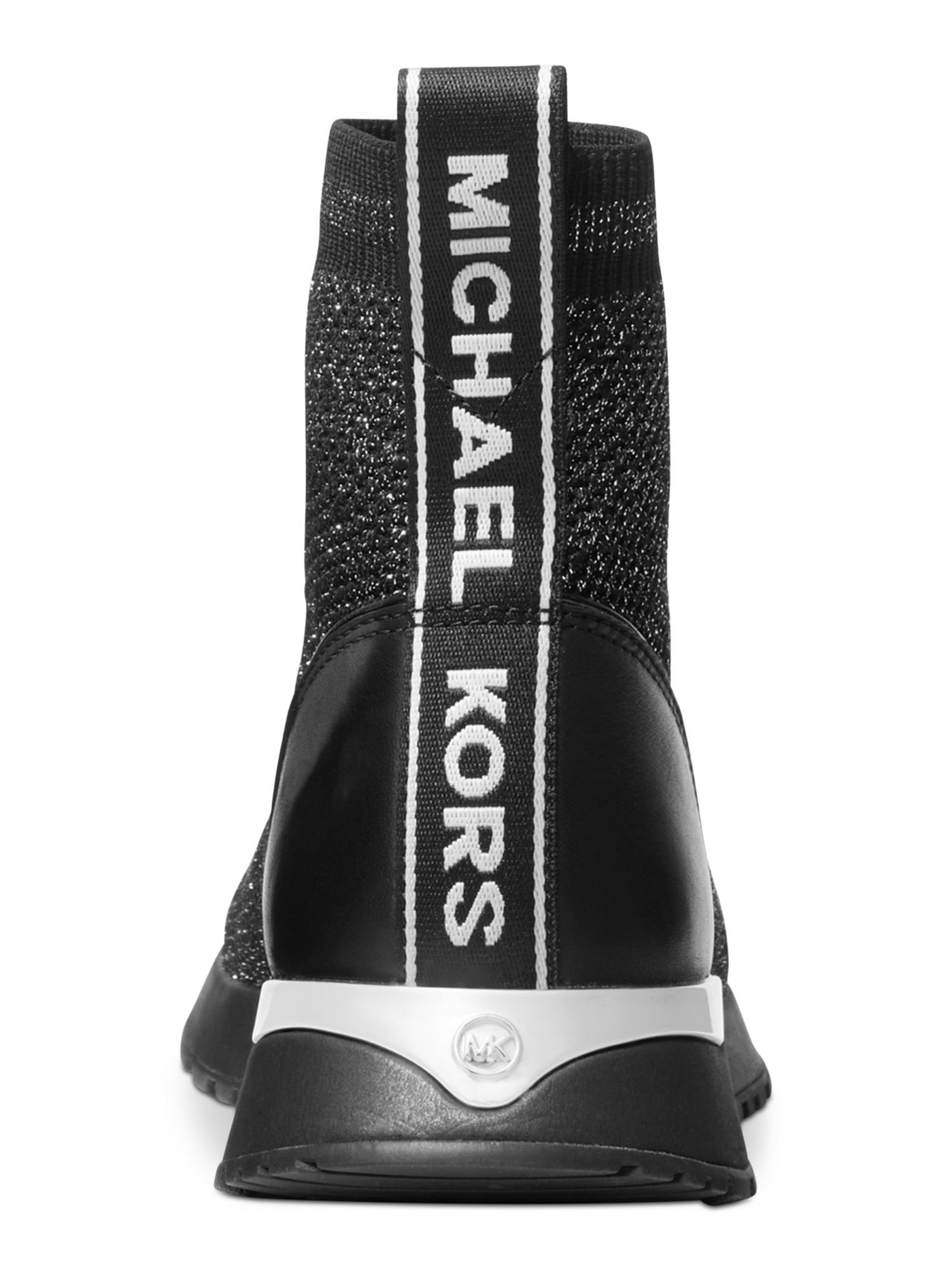 MICHAEL MICHAEL KORS Womens Black Mixed Media Heel Pull-Tab Metallic Padded Bodie Almond Toe Wedge Shootie 7 M