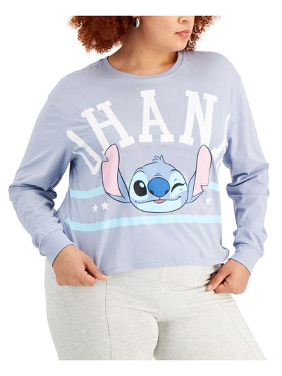 HYBRID APPAREL Womens Light Blue Graphic Long Sleeve Crew Neck T-Shirt Plus 1X