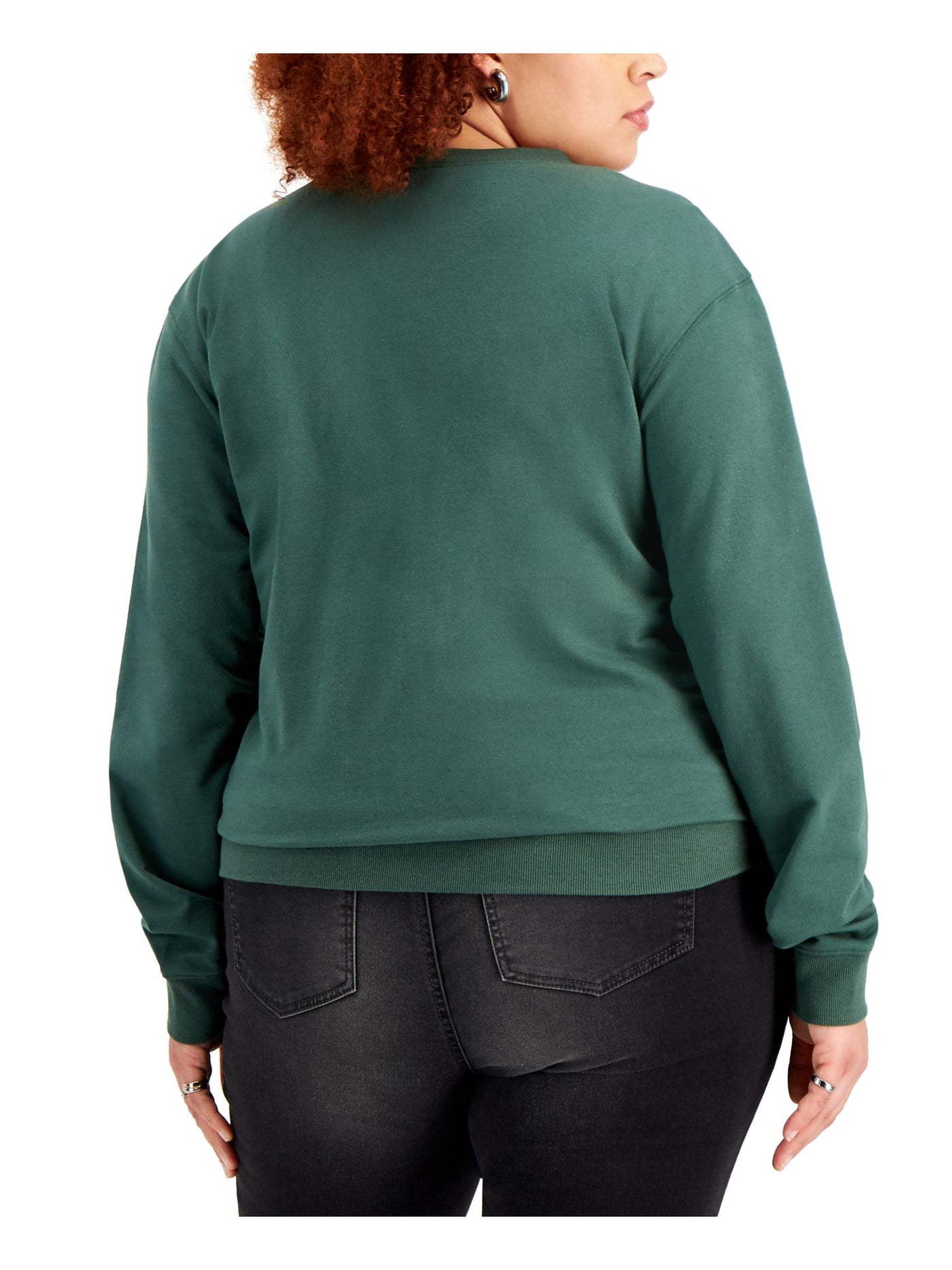 MIGHTY FINE Womens Green Graphic Long Sleeve Crew Neck Sweatshirt Plus 2X