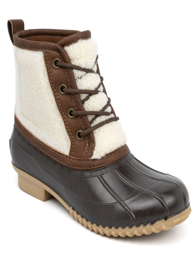 LONDON FOG Womens Brown Color Block Back Pull-Tab Cushioned Winley 2 Round Toe Lace-Up Duck Boots 8 M