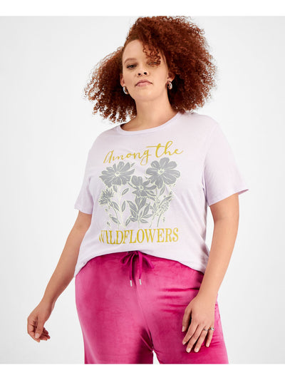 LOVE TRIBE Womens Purple Graphic Short Sleeve Crew Neck T-Shirt Plus 1X