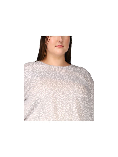 MICHAEL KORS Womens Gray Animal Print Long Sleeve Crew Neck T-Shirt Plus 1X
