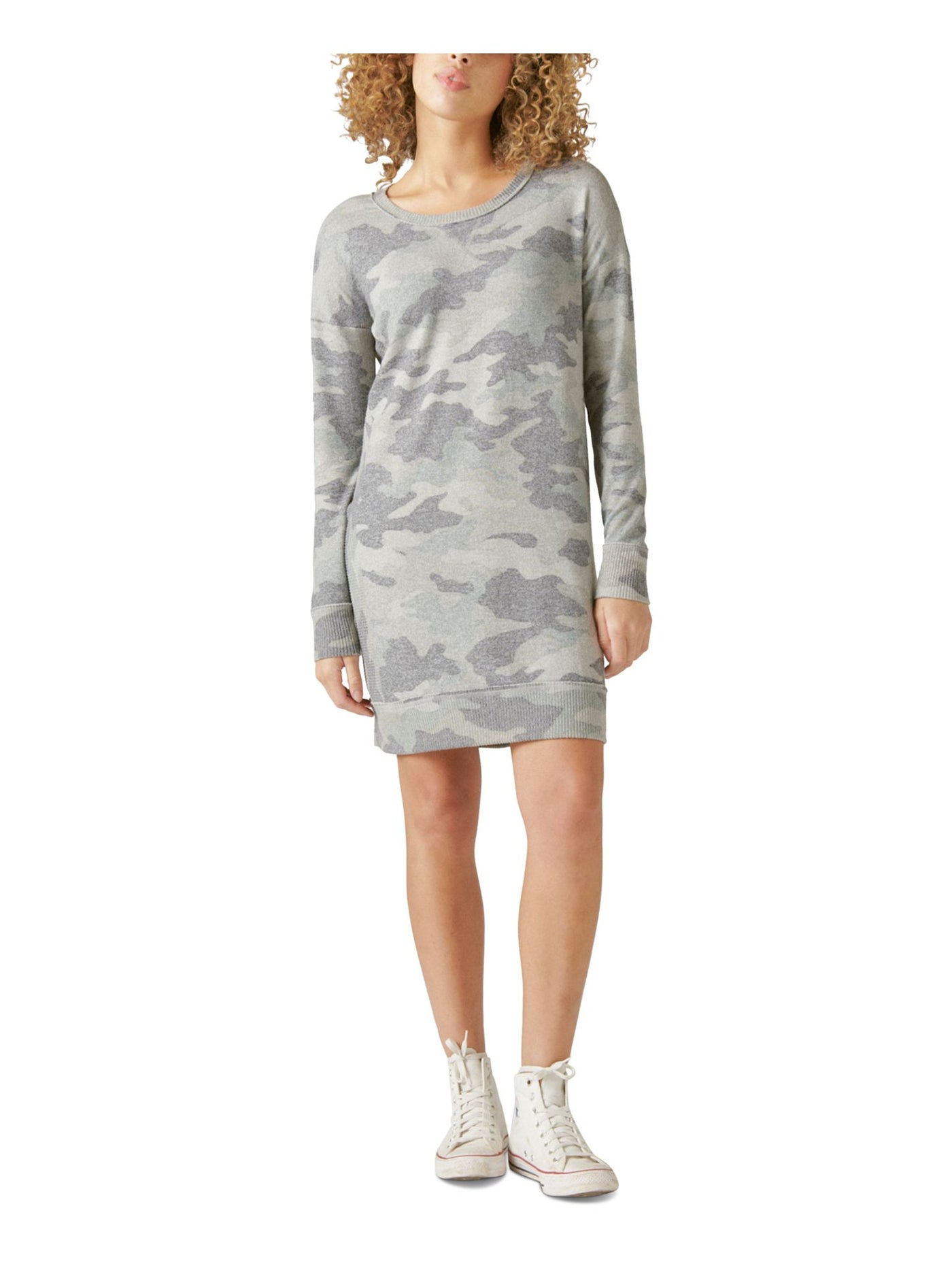 LUCKY BRAND Womens Long Sleeve Crew Neck Short Sweatshirt Dress