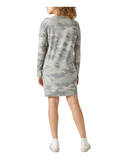 LUCKY BRAND Womens Gray Camouflage Long Sleeve Crew Neck Short Sweatshirt Dress S