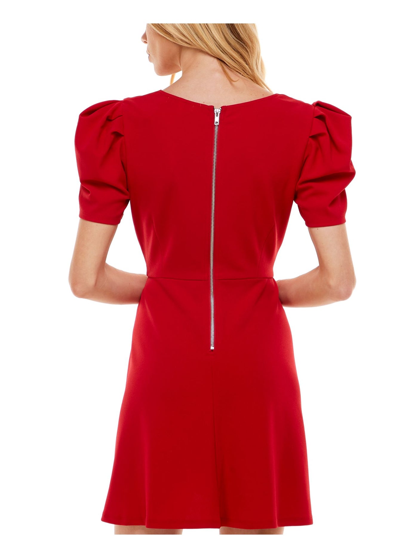 SPEECHLESS Womens Red Zippered Unlined Pleated Pouf Sleeve Square Neck Short Fit + Flare Dress Juniors XL