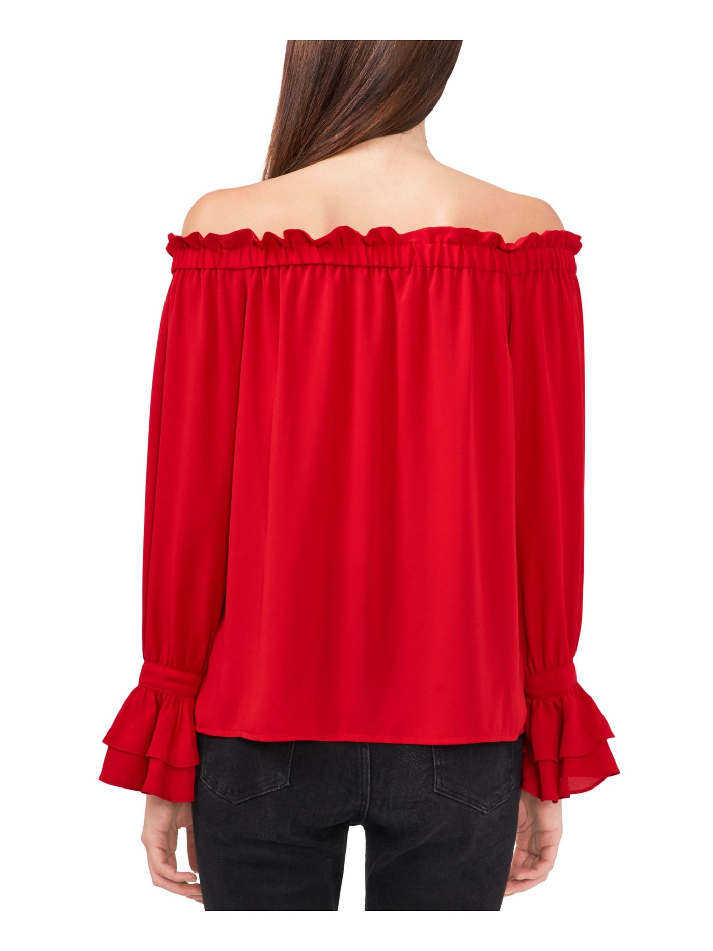 RILEY&RAE Womens Red Ruffled Unlined Bow Detail Sheer Long Sleeve Off Shoulder Blouse XL