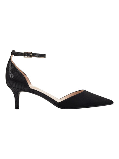 BANDOLINO Womens Black Mixed Media Ankle Strap Padded Maeve Pointed Toe Kitten Heel Buckle Pumps Shoes 7 M