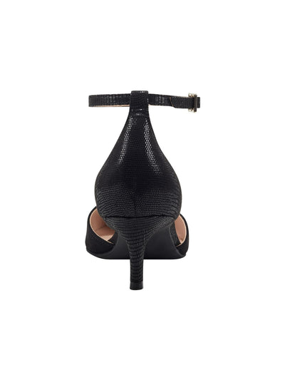 BANDOLINO Womens Black Mixed Media Ankle Strap Padded Maeve Pointed Toe Kitten Heel Buckle Pumps Shoes 7 M