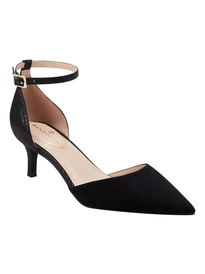 BANDOLINO Womens Black Mixed Media Ankle Strap Padded Maeve Pointed Toe Kitten Heel Buckle Pumps Shoes 7 M
