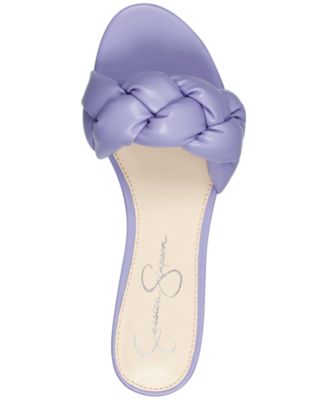 JESSICA SIMPSON Womens Purple Braided Cushioned Ammiye Round Toe Block Heel Slip On Slide Sandals Shoes M