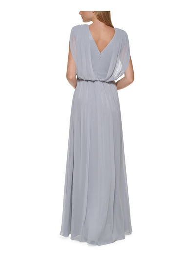 ELIZA J Womens Silver Beaded Zippered Tie Back Sleeveless V Neck Full-Length Evening Gown Dress 8