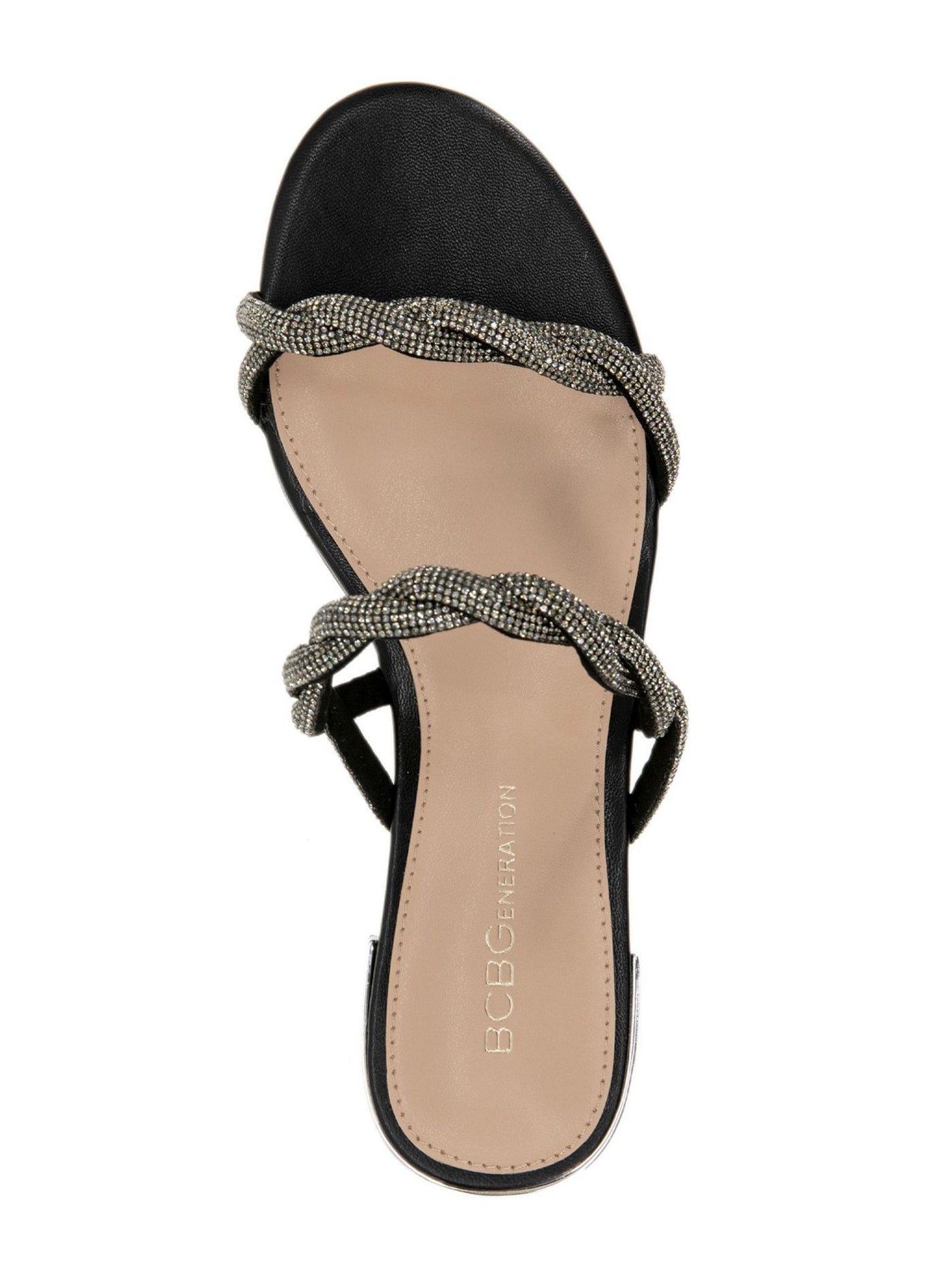 BCBGENERATION Womens Black Embellished Strappy Dastin Round Toe Block Heel Slip On Slide Sandals Shoes 8.5