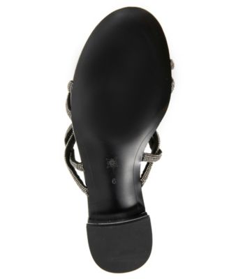 BCBGENERATION Womens Black Embellished Strappy Dastin Round Toe Block Heel Slip On Slide Sandals Shoes