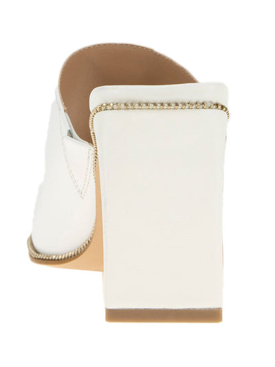 BCBGENERATION Womens White Toe Loop Zipper Teeth Along Welt Goring Padded Finari Open Toe Sculpted Heel Slip On Leather Slide Sandals Shoes 7 M