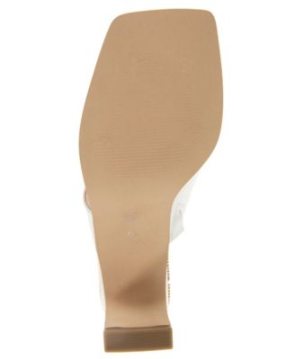BCBGENERATION Womens White Toe Loop Zipper Teeth Along Welt Goring Padded Finari Open Toe Sculpted Heel Slip On Leather Slide Sandals Shoes M