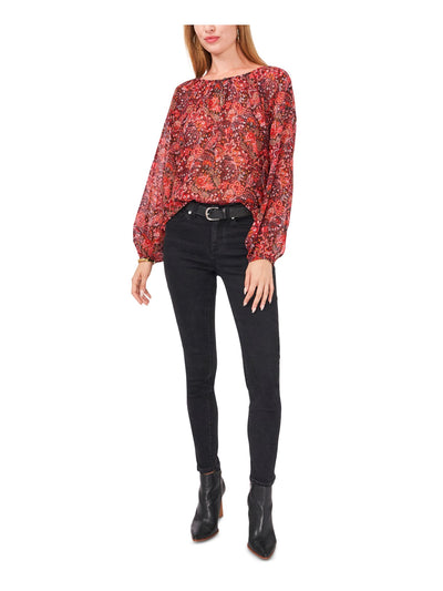 VINCE CAMUTO Womens Red Sheer Paisley Balloon Sleeve Keyhole Wear To Work Blouse XS