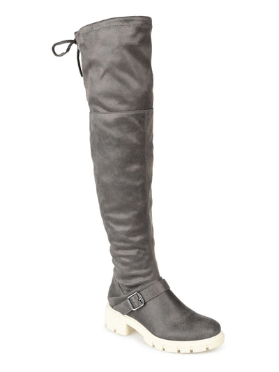 JOURNEE COLLECTION Womens Gray Ankle Zip Buckel Accent Strap Tie Lug Sole Treaded Salisa Round Toe Boots Shoes 9.5 XWC