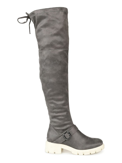 JOURNEE COLLECTION Womens Gray Ankle Zip Buckel Accent Strap Tie Lug Sole Treaded Salisa Round Toe Boots Shoes 9.5 XWC