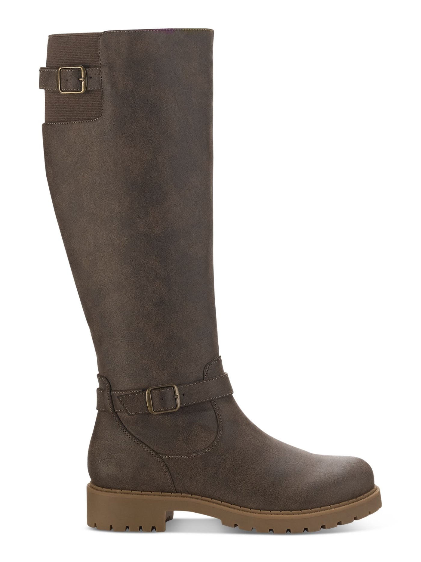 STYLE & COMPANY Womens Brown Cushioned Lug Sole Buckle Accent Goring Elenorr Round Toe Block Heel Zip-Up Riding Boot 8 M