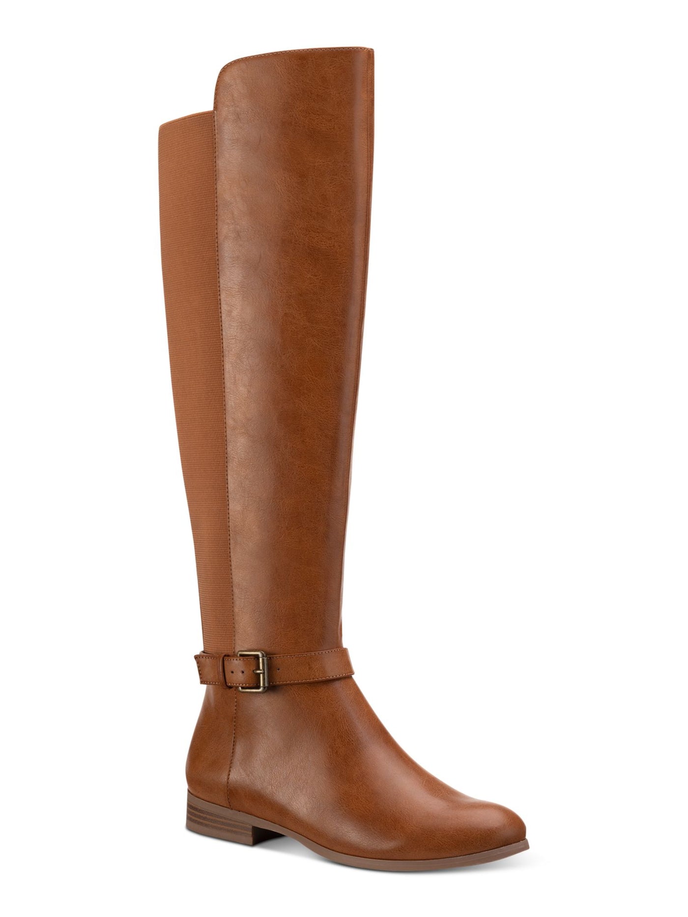 STYLE & COMPANY Womens Tan Brown Mixed Media Buckled Strap Goring Cushioned Kimmball Round Toe Block Heel Zip-Up Riding Boot 8 M WC