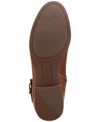 STYLE & COMPANY Womens Tan Brown Mixed Media Buckled Strap Goring Wide Calf Kimmball Round Toe Block Heel Zip-Up Riding Boot M