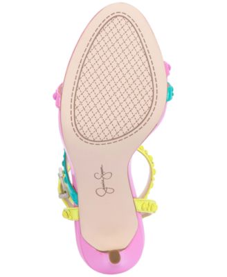 JESSICA SIMPSON Womens Pink Ankle Strap Padded Studded Asymmetrical Adjustable Strap Jymiara Round Toe Stiletto Buckle Heeled M