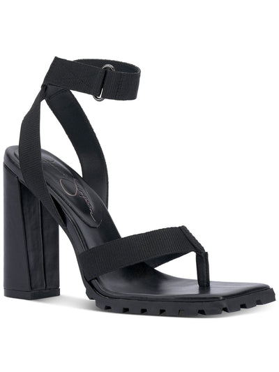 JESSICA SIMPSON Womens Black Ankle Strap Padded T-Strap Lug Sole Kielne Square Toe Block Heel Dress Heeled Sandal 5.5 M